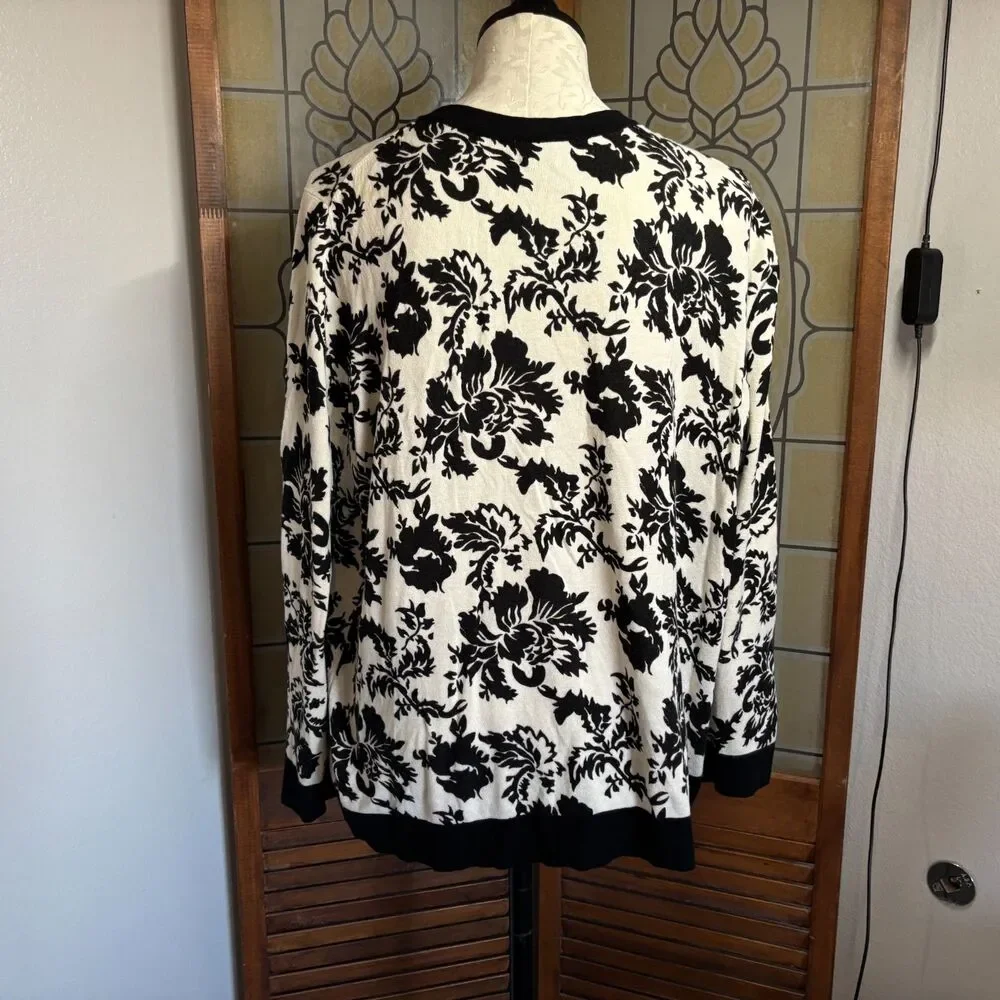 Marled Sequin Trim Front Button Up Cardigan Sweater Old Money Chic Plus Size 2X